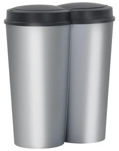 Coș de gunoi dublu, argintiu și negru, 50 L