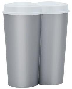 Coș de gunoi dublu, argintiu și alb, 50 L