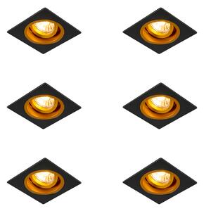 Set de 6 spoturi încastrate negre cu auriu 9,3 cm rotative și înclinabile - Chuck