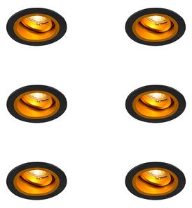 Set de 6 spoturi încastrate rotunde negre cu auriu, rotative și înclinabile - Chuck