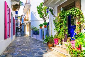 Fotografie Charming traditional narrow streets of greek, Freeartist