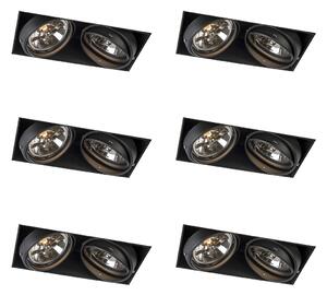 Set de 6 spoturi încastrate negre AR111 pivotante și înclinabile fără ramă cu 2 lumini - Oneon