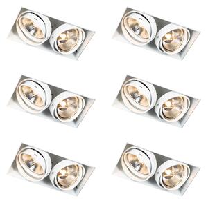 Set de 6 spoturi încastrate albe GU10 AR111 fără ramă cu 2 lumini - Oneon