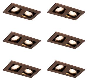 Set de 6 spoturi încastrate bronz închis dreptunghiulare cu 2 lumini reglabile - Qure
