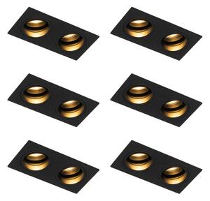 Set de 6 spoturi încastrate pătrate negre reglabile cu 2 lumini - Chuck