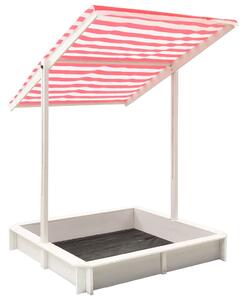 Cutie de nisip cu acoperiș reglabil, alb/roșu, lemn brad, UV50
