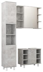 Set mobilier baie, 3 piece, gri beton, lemn prelucrat
