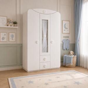 Dulap cu 3 usi si 2 sertare, pentru copii Baby Cotton White, 133x57x201 cm