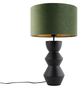 Lampa de masă de design cu abajur din catifea neagră verde cu auriu 35 cm - Alisia