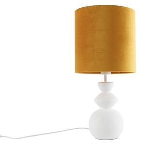 Lampă de masă de design cu abajur din catifea albă, galben cu auriu 25 cm - Alisia