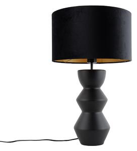 Lampă de masă de design cu abajur negru din catifea, negru cu auriu, 35 cm - Alisia