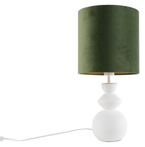 Lampă de masă de design cu abajur din catifea alb, verde cu aur 25 cm - Alisia