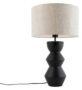 Lampă de masă de design cu abajur din stofă neagră gri deschis 35 cm - Alisia