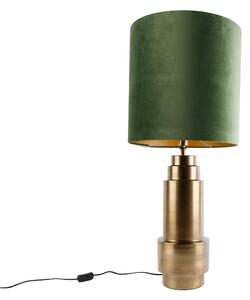 Tafellamp brons velours kap groen met goud 40 cm - Bruut