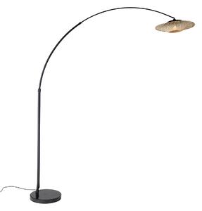 Lampa de podea modernă arcuită neagră cu abajur oriental și bambus 50 cm - XXL Rina