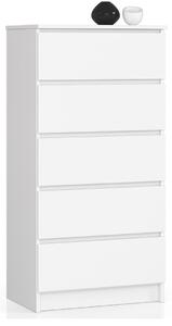 Comoda cu 5 sertare 60 x 40 x 121 cm alb