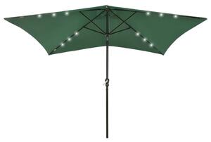 Umbrelă de soare cu stâlp din oțel & LED-uri, verde, 2x3 m