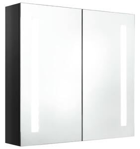 Dulap de baie cu oglindă și LED negru strălucitor 62x14x60 cm