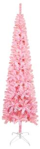 Set brad de Crăciun subțire cu LED-uri și globuri, roz, 240 cm