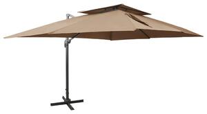 Umbrelă suspendată cu acoperiș dublu, gri taupe, 400x300 cm