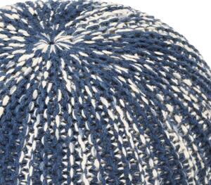 Fotoliu puf tricotat manual, albastru/alb, 50x35 cm, lână