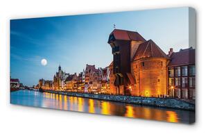 Tablouri canvas Râul noapte oraș vechi Gdańsk