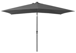 Umbrelă de soare cu stâlp din oțel & LED-uri, negru, 2x3 m