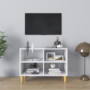 Comodă TV, picioare lemn masiv, alb, 69,5x30x50 cm
