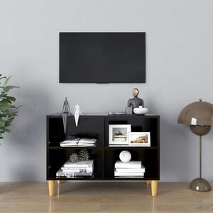 Comodă TV, picioare lemn masiv, negru, 69,5x30x50 cm