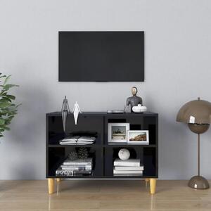 Comodă TV, picioare lemn masiv, negru extralucios 69,5x30x50 cm