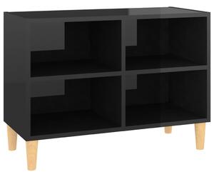 Comodă TV, picioare lemn masiv, negru extralucios 69,5x30x50 cm