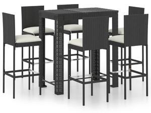 Set mobilier bar de exterior cu perne, 7 piese, negru poliratan