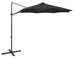 Umbrelă suspendată cu stâlp și LED-uri, negru, 300 cm