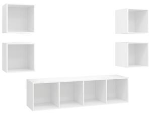 Set de dulapuri TV, 5 piese, alb, lemn prelucrat