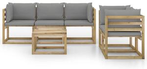 Set mobilier de grădină cu perne gri, 6 piese
