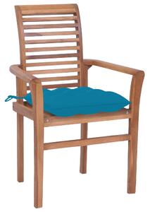 Scaune de masă cu perne, 2 buc., bleu, lemn masiv de tec