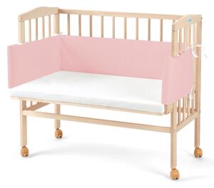Pătuț pentru copii 2 în 1 cu saltea și mantinelă de protecție MANULIA, 45/58x85/79x94, maro/roz