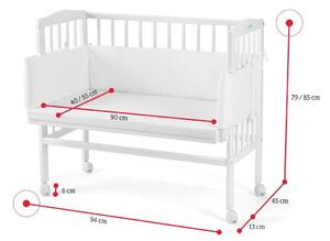 Pătuț pentru copii 2 în 1 cu saltea și mantinelă de protecție MANULIA 2, 45/58x85/79x94, alb/steluțe gri