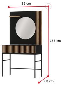 Măsuță de toaletă RATINA, 85x155x60, stejar artisan/negru mat