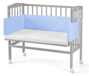 Pătuț pentru copii 2 în 1 cu saltea și mantinelă de protecție MANULIA 3, 45/58x85/79x94, gri/albastru