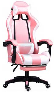 Scaun de gaming confortabil, cu pernă de masaj alb-roz