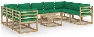 Set mobilier de grădină cu perne, 10 piese, lemn de pin tratat