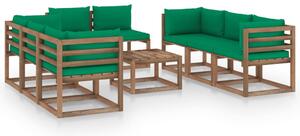 Set mobilier de grădină cu perne verzi, 9 piese