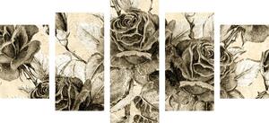 Tablou 5-piese buchetul de trandafiri vintage în design sepia
