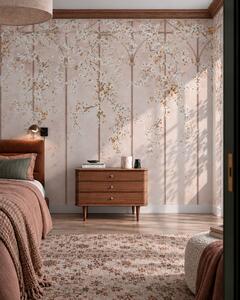 Tapet Ramuri albe înflorite pe un spalier decorativ, Imagini de fundal unice, w05923 : Uwalls.ro