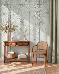 Tapet Ramuri cu flori albe pe un spalier decorativ verde, Imagini de fundal unice, w05923v2 : Uwalls.ro