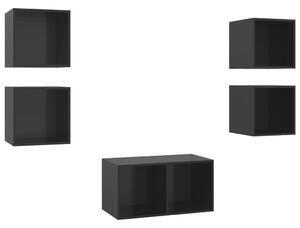 Set de dulapuri TV, 5 piese, negru extralucios, lemn prelucrat