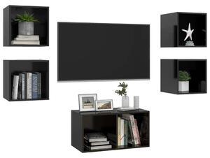 Set de dulapuri TV, 5 piese, negru extralucios, lemn prelucrat