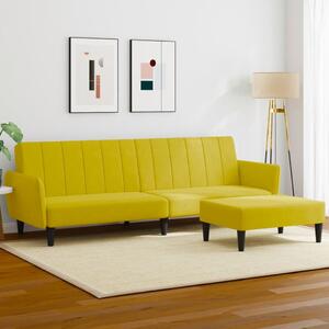 Canapea extensibilă cu taburet, 2 locuri, galben, catifea