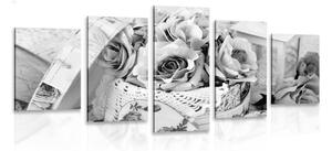 Tablou 5-piesestilul vintage romantic în design alb-negru